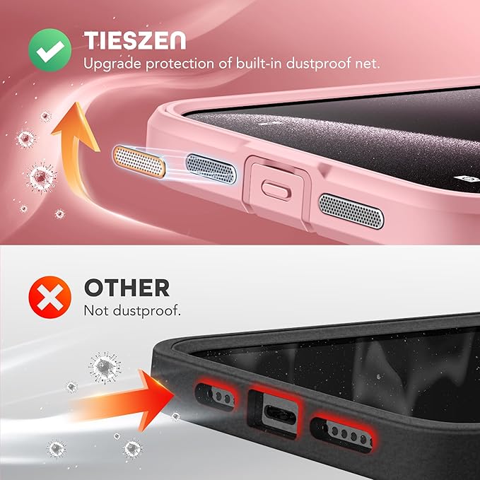 TIESZEN for iPhone 15 Pro Max Case, Compatible with MagSafe, Built-in Privacy Screen Protector and Camera Protection, Anti Spy Full Body Dustproof Shockproof Hard Phone Case 6.7",Pink