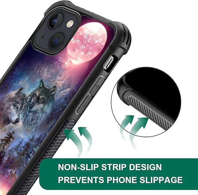 for iPhone 15 Plus Case, Star Two Wolfs Howling Pattern Graphic Design Girl Boy Soft Silicone Hard Acrylic Shock Protection for iPhone 15 Plus