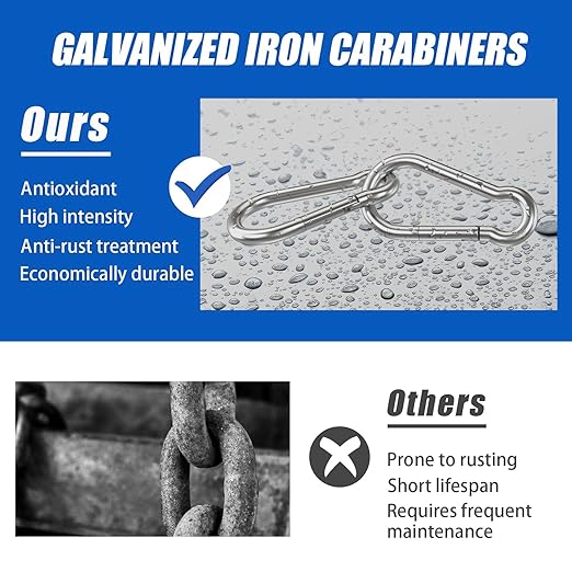 Carabiner Clip Hooks, 32pcs 3.15 inch Carabiners Heavy Duty, Galvanized Iron Spring Snap Hook Fits Camping Hiking, Metal Clips for Keychain Keys Rings