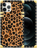 Compatible with iPhone 12 Case, Brown Leopard Texture Luxury Golden Decoration for Girl Women Soft TPU Shockproof Protective Hard PC Back for iPhone 12 Pro
