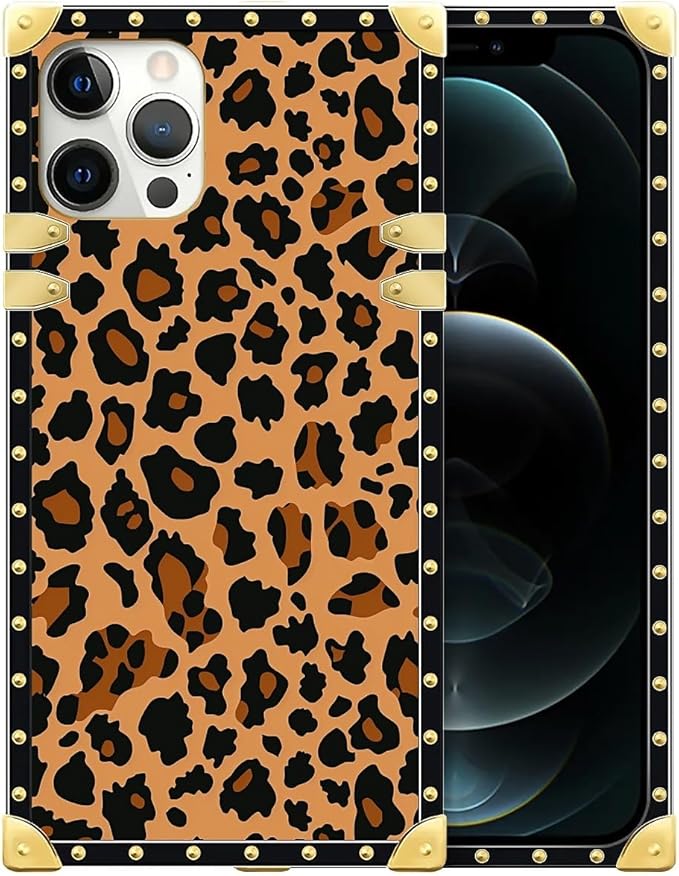 Compatible with iPhone 12 Case, Brown Leopard Texture Luxury Golden Decoration for Girl Women Soft TPU Shockproof Protective Hard PC Back for iPhone 12 Pro