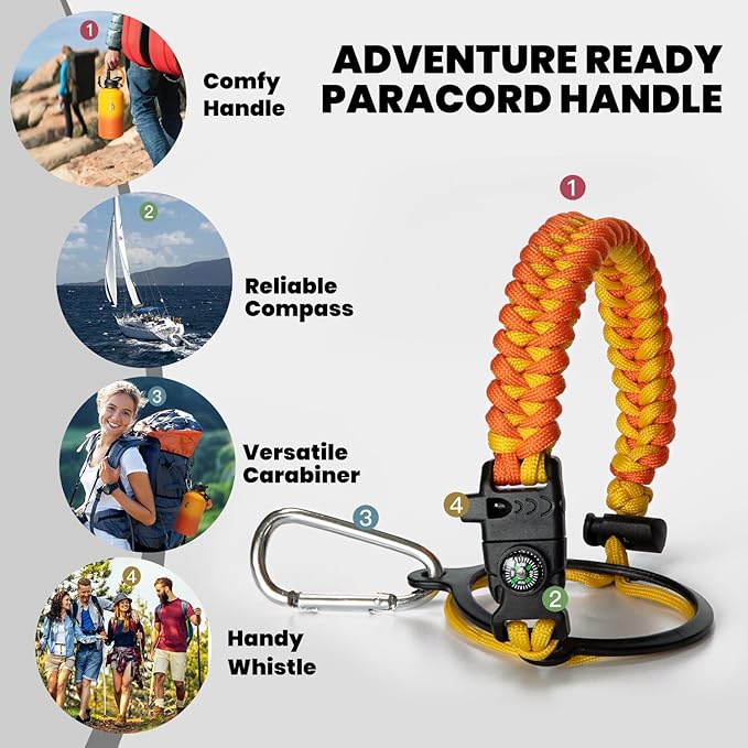 RAYMYLO Insulated Water Bottle 64 oz, Triple Wall Vacuum Stainless Steel (Cold for 48 Hrs), Leak Proof & Non-BPA, Half Gallon Water Flask Jug with Paracord Handle & Straw Spout Lids, Ombre Orange