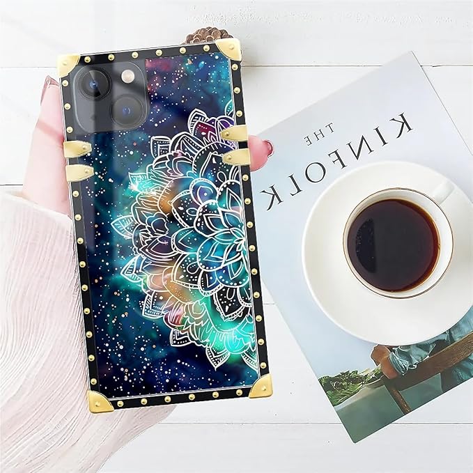 Compatible with iPhone 13 Case, Starry Sky Colourful Mandala Luxury Golden Decoration for Girl Women Soft TPU Shockproof Protective Hard PC Back for iPhone 13