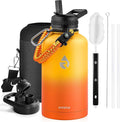 RAYMYLO Insulated Water Bottle 64 oz, Triple Wall Vacuum Stainless Steel (Cold for 48 Hrs), Leak Proof & Non-BPA, Half Gallon Water Flask Jug with Paracord Handle & Straw Spout Lids, Ombre Orange