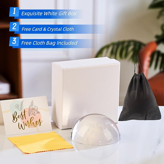 6X Crystal Dome Magnifier Paperweight, 3.8 Inch Large Dome Reading Magnifying Glass with Gift Box, Desktop Paperweight Magnifier for Books, Maps, Documents, Crafts & Seniors (3.8 Inch-Tall Version)