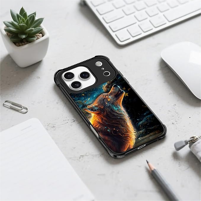 for iPhone 17 Pro Case,for MagSafe Graphic Design for Girl Boy Soft Silicone Hard Acrylic Shock Protection Designed for iPhone 17 Pro Star Cave Hungry Wolf Pattern