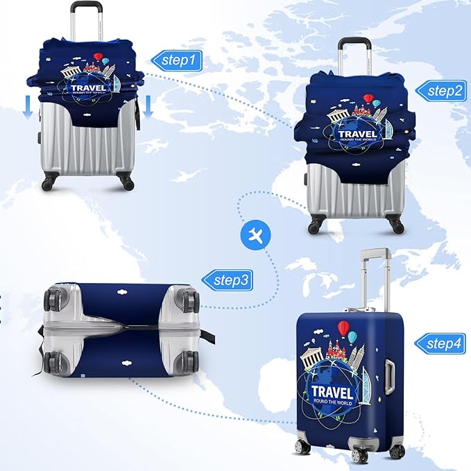 ANNA QUEEN Travel Globe Airplane Luggage Cover -Stretchable Airplane Suitcase Protector Sleeve,Universal Washable Fit for 20-26 Inch Checked Baggage,Water Resistant Durable Luggage Protector