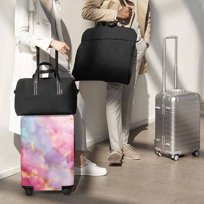 ANNA QUEEN Pink Marble Travel Luggage Cover -Stretchable Airplane Suitcase Protector Sleeve,Universal Washable Fit for 20-37 Inch Checked Baggage,Water Resistant Durable Luggage Protector