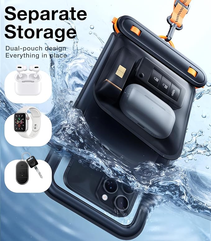 TORRAS IP68 Waterproof Phone Pouch Double Space, Floating Waterproof Phone Case with Lanyard for iPhone 17 Pro Max 16 15 14 S26 S25, Phone Dry Bag Vacation Cruise Ship Travel Essentials 7.0'', Black