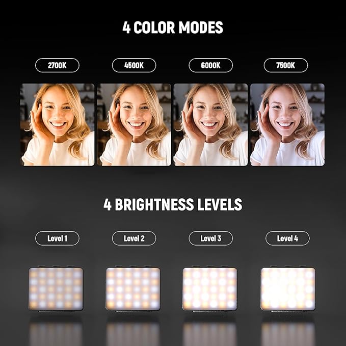 NEEWER Basics Bi Color Magnetic Camera Auxiliary Light Compatible with DJI OSMO Pocket 4 & 3, 1.5W Rechargeable Plastic Mini LED Fill Light Attachment for TikTok Vlog Selfie Video Recording, M24