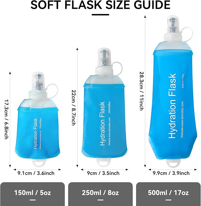 250ml Soft Flask Soft Water Bottle for Running, Hiking, Travelling, Cycling and Climbing - TPU Material - Blue