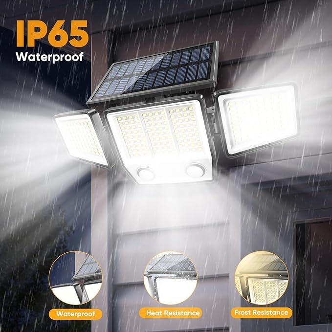 Solar Motion Sensor Outdoor Lights Waterproof - 3000LM Solar Security Lights Outdoor 270° Illumination IP65 LED Solar Flood Wall Light for Garden (English, 2)
