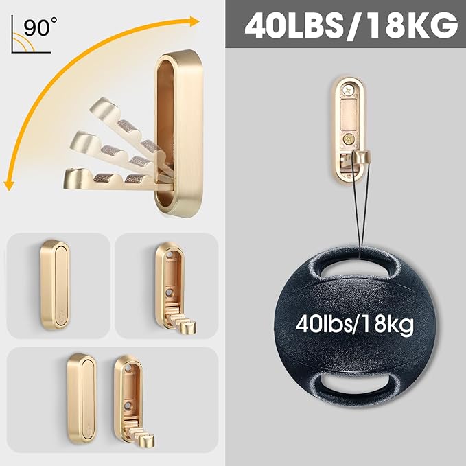 Dntorx Folding Coat Hooks, 6 Pcs Foldable Gold Wall Hooks Heavy Duty Foldable Hook Bathroom Towel Hooks Robe Hooks Wall Mounted for Hanging Coat Towels Clothes Hat Bags Keys