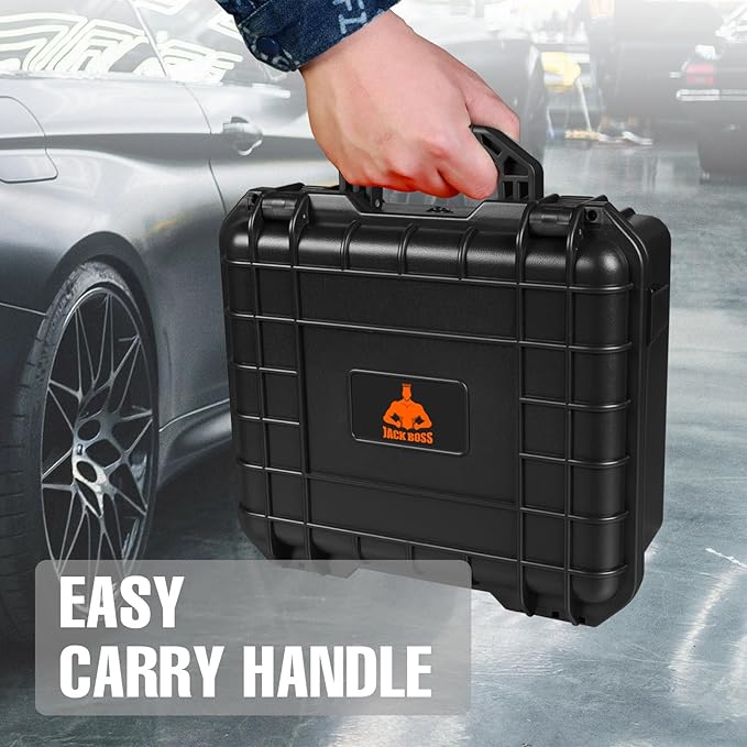 Jack Boss Hard Case, 13.6 x 11.4 x 6 Inch Portable Weather Waterproof Protective Camera Case with Customizable Foam, Fit Use of Drones, Camera, Equipments，Black