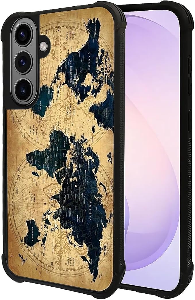 for Samsung Galaxy S26 Case,Graphic Design for Girl Boy Soft Silicone Hard Acrylic Shock Protection Designed for Samsung Galaxy S26 Brown World Map Pattern