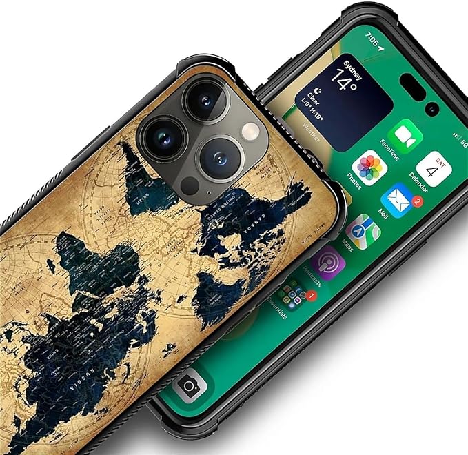 for iPhone 13 Pro Case, Brown World Map Pattern Graphic Design Girl Boy Soft Silicone Hard Acrylic Shock Protection for iPhone 13 Pro