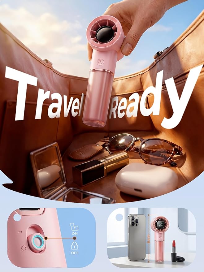 Handheld Portable Fan, 6-Speed Powerful Mini Personal Fan, Rechargeable 5000mAh Battery with Up to 15 Hours Runtime, Pocket Turbo Fan with Smart LED Display, Ideal for Travel, Camping, Makeup