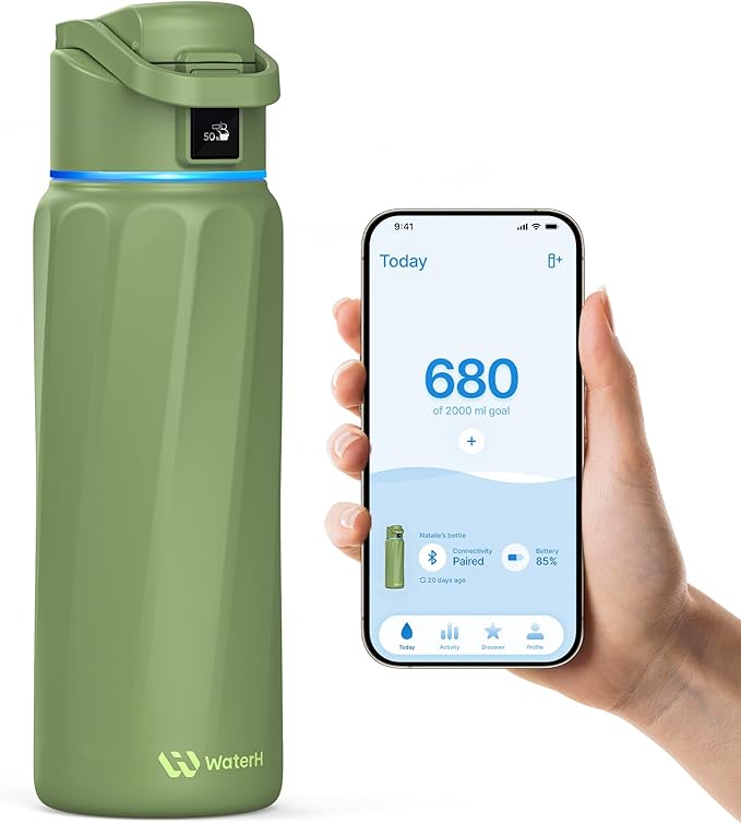 BOOST Smart Water Bottle with Reminder & Tracker, Double Wall Vacuum Insulated Bottles Stainless Steel, 32oz BPA-Free Wide Mouth for School, Gym, Office, Ideal for Mother's Day