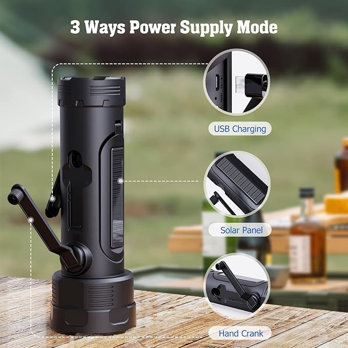 PPLEE Emergency Weather Radio NOAA Certified, Hand Crank Solar Flashlight Radio with Cell Phone Charger, Portable AM FM Battery Powered Radio, Reading Lamp, SOS Alarm for Hurricane Camping Survival
