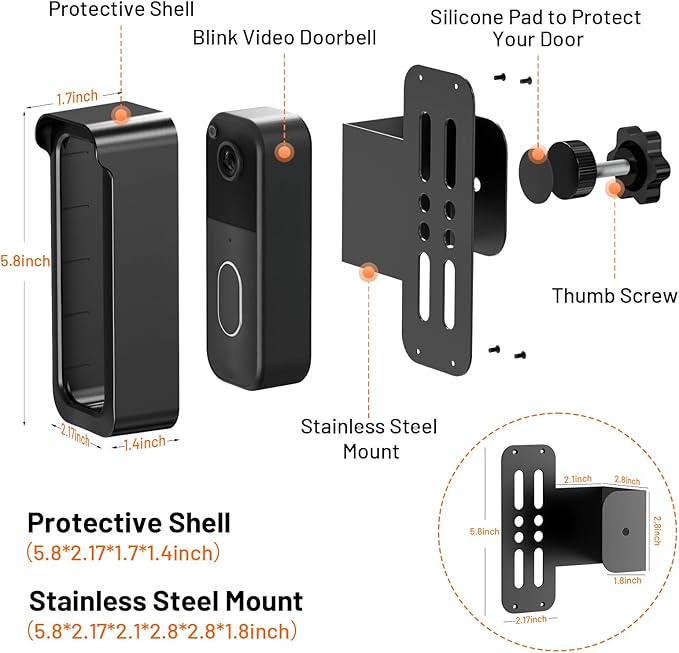 Blink Doorbell Mount, Anti-Theft Doorbell Mount for Blink Video Doorbell 1st Gen & 2nd Gen, No Block Sensor & Night Vision, Doorbell Camera Mount Bracket with Rain Cover