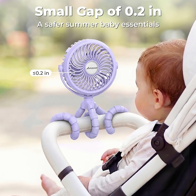 AMACOOL Battery Operated Stroller Fan, Baby Travel Essentials for Beach Disney, Newborn Boy & Girl Showers Gifts Registry Search, Rechargeable Clip On Fan for Car Seat Wagon Crib Bike Treadmill