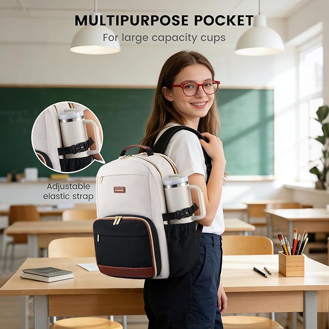 LOVEVOOK Lunch Backpack with Lunch Compartment,17 Inch Laptop Work Travel Insulated Cooler Backpack Purse,Waterproof College Teacher Lunch Bag Box with Tumbler Holder,Gifts for Men Women,Beige-Khaki