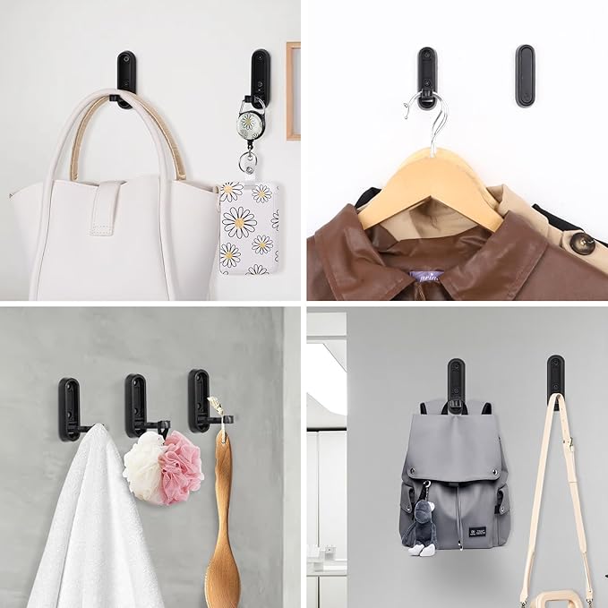 Dntorx Folding Wall Hooks, 2 Pcs Foldable Black Coat Hooks Heavy Duty Foldable Hook Bathroom Towel Hooks Robe Hooks Wall Mounted for Hanging Coat Towels Clothes Hat Bags Keys