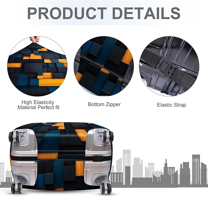 ANNA QUEEN Dark Geometric Wood Luggage Cover, Modern Abstract Suitcase Protector for 28-30 Inch Bags