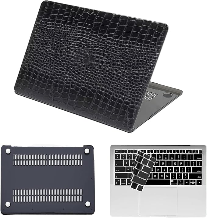 Laptop Case for New MacBook Pro 13 inch M1 M2 2016-2022 Release (Model A2338 A2289 A2251 A2159 A1989 A1708 A1706),Arts Crodidel Leather Skin Case Cover & Keyboard Cover,Black
