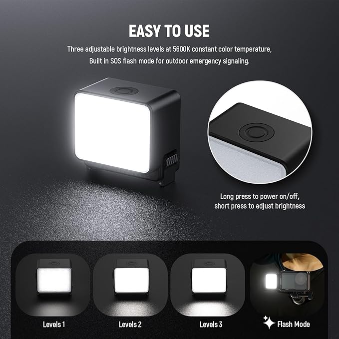 NEEWER Basics M20 Magnetic LED Camera Light Compatible with DJI OSMO Nano Action 3 4 5 Pro Cage NEEWER AC009 PRO Pocket 3 Accessories Expansion Adapter, Plastic Mini Fill Light Attachment 5600K CRI95+