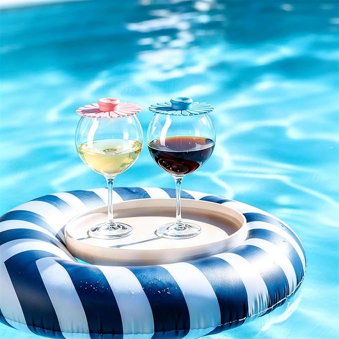Goodluck Floating Pool Wine Glasses Set of 2,18oz Tritan Shatterproof Stemware Clear Plastic Wine Glasses with Sunflower Lids, Modern Drinkware for Hot Tub, Beach & Outdoors