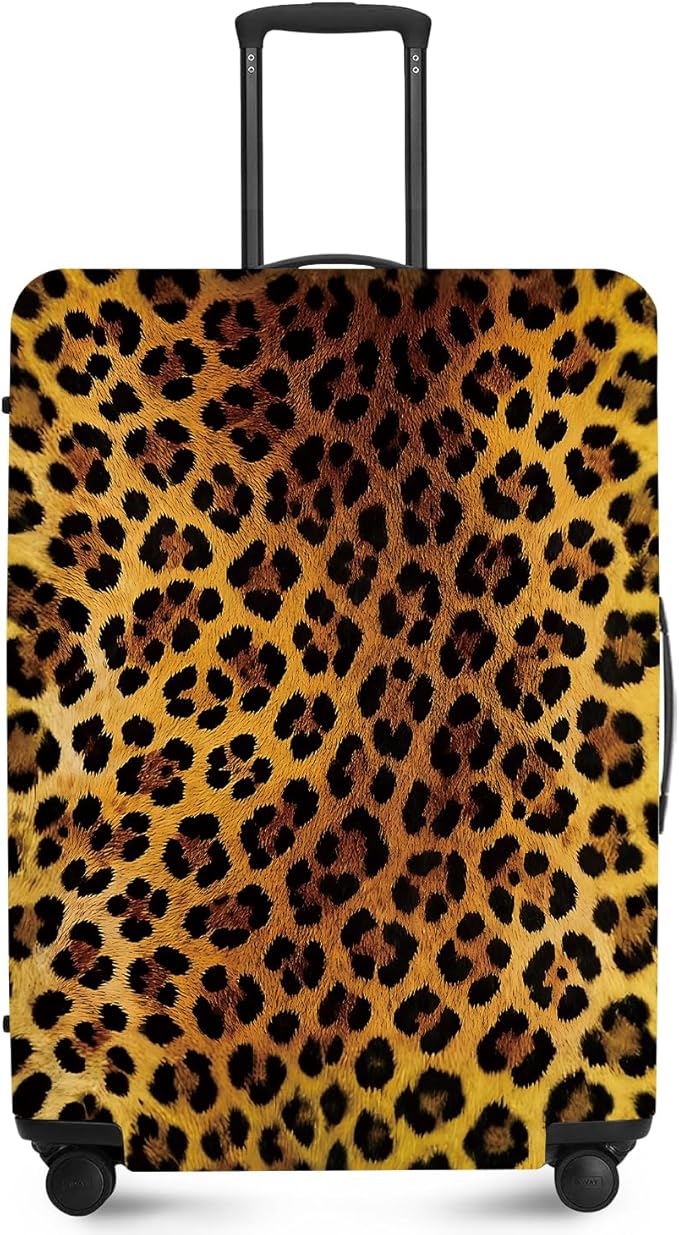 ANNA QUEEN Vintage Leopard Pattern Travel Luggage Cover -Stretchable Airplane Suitcase Protector Sleeve,Universal Washable Fit for 32-34 Inch Checked Baggage,Water Resistant Durable Luggage Protector