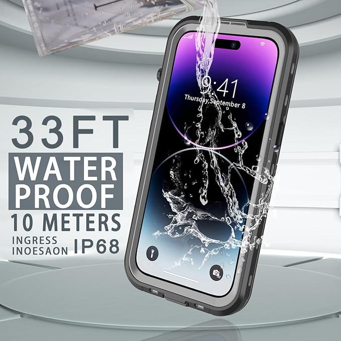 for iPhone 14 Pro Max Waterproof Case - Shockproof, Dustproof, Built-in Screen Protector, Magnetic Ring Black