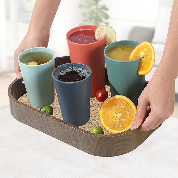 HEYCOME 24 Pcs Unbreakable Plastic Cups Set, 20 oz Reusable Plastic Cups, Stackable Water Tumblers, Drinking Cup for Kitchen, Outdoor, BPA-free, Dishwasher Refrigerator and Microwave Safe, Dark Green