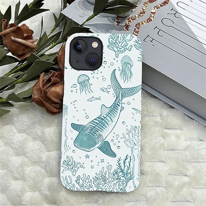 for iPhone 14 Plus Case,HH2 Ocean Whale Shark Hybrid 2 Layer Hard Shell Silicone Protective Pattern Design Case