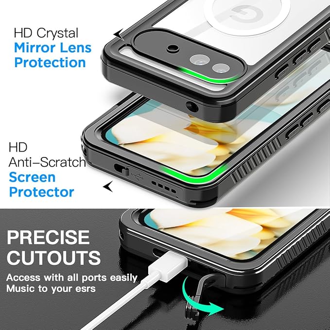 AICase for Google Pixel 9a Case Waterproof Clear with MagSafe Snowproof,Dustproof and Shockproof,IP68 Certified Real 360 Full Body Protection Water Proof Underwater Cover for Google Pixel 9a 6.3" 2025