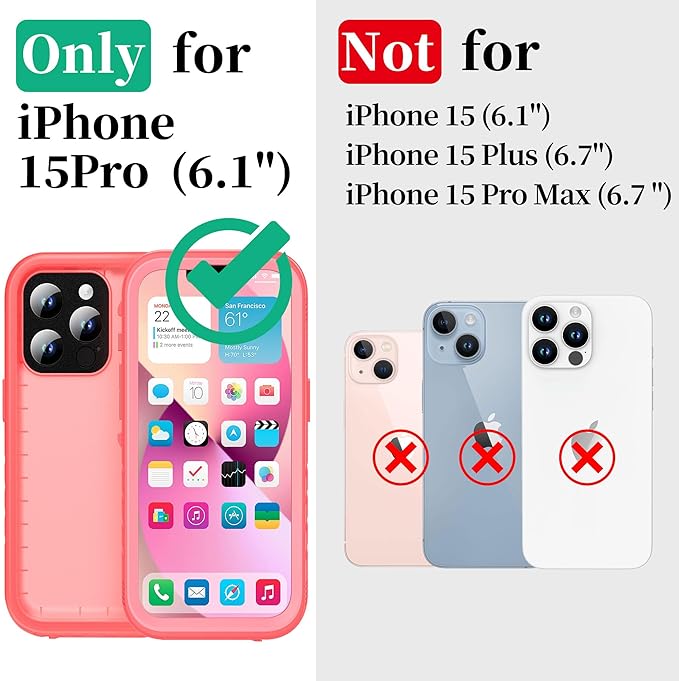 Cozycase for iPhone 15 Pro Max Waterproof Shockproof Dustproof Case - Heavy Duty/360 Full Body/Military Grade/Protective/Rugged 【8FT Drop Proof】 Built in Screen/Camera Protector with Lanyard Pink