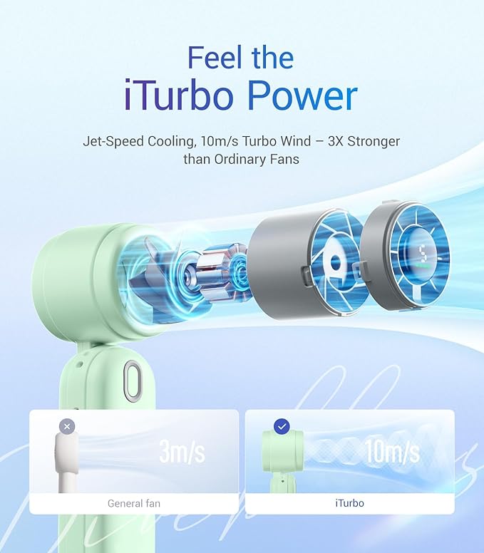 Diveblues Handheld Fan, 30ft/s Mini Portable Turbo Fan [12H Max Cooling], 4000mAh Personal Fan with LED Display, 3-in-1 Hand Held/Neck/Desk Fan for Travel, Cruise, Disney Essentials