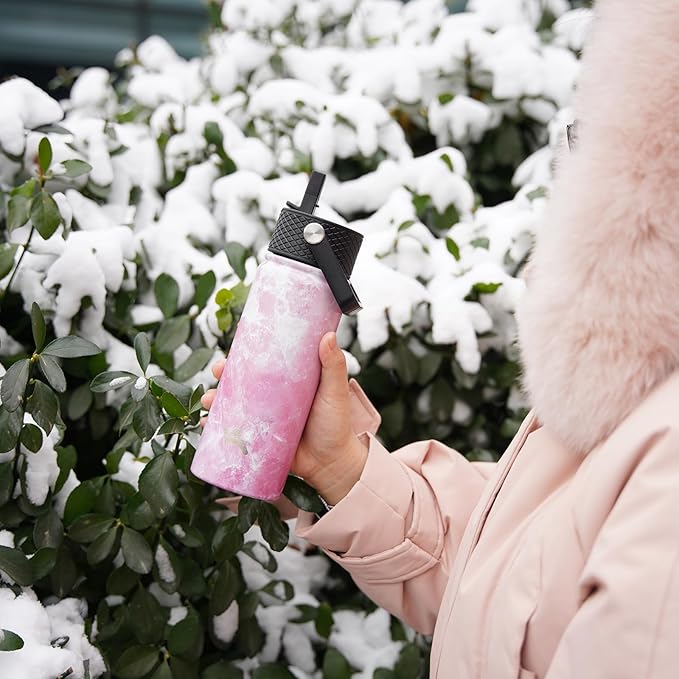 Konokyo 18 oz Insulated Water Bottle Stainless Steel Sport Bottles with 3 Lids,Marble Blossom