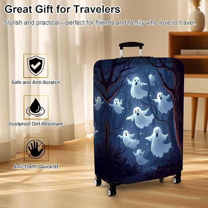Luggage Cover Protector for 30-32 Inch Suitcases, TSA Approved Elastic Travel Suitcase Covers, Anti-Scratch Washable Luggage Sleeve for Carry On & Checked Bags, Ghosts Flying