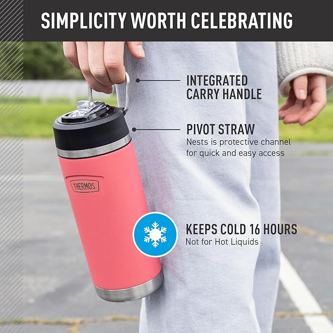 THERMOS ICON SERIES, Insulated Water Bottle with Straw Lid - 18 Ounce, Navy - Stainless Steel Vacuum Insulated Water Bottle with Straw Lid