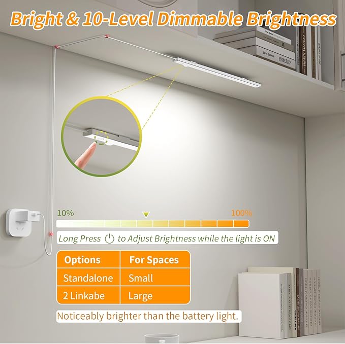 14" Slim USB Plug-in LED Motion Sensor Light Indoor, Bright & Dimmable Under Cabinet Light - 3 Modes (ON/Night/Day) for Kitchen, Cabinet, Closet - 6000K Cool White, 1 Pack (Standalone)