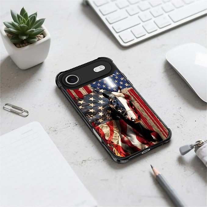 for iPhone 17 Air Case,for MagSafe Graphic Design for Girl Boy Soft Silicone Hard Acrylic Shock Protection Designed for iPhone 17 Air Red American Flag Horse Cross Pattern