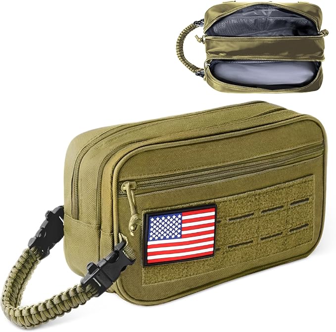 Toiletry Bag for Men Tactical Travel Dopp Kit with Wet Dry Compartment 3 Zipper Pockets 900D Water Resistant MOLLE System Organizer for Gym Hiking Travel Shaving EDC Accessories Gifts Him