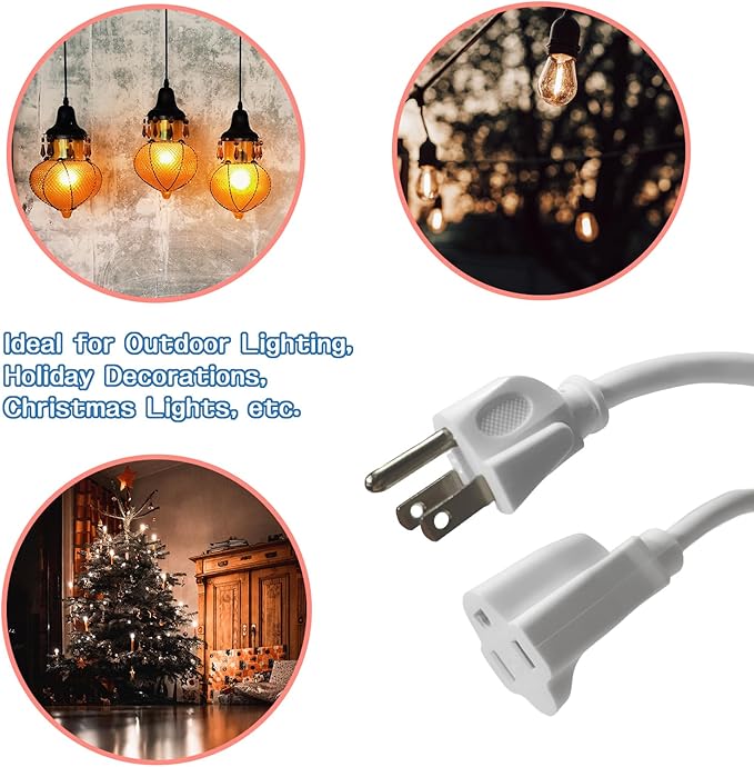 Indoor Outdoor Extension Cord 6 FT, 16/3 SJTW Weatherproof Grey Electrical Cords, 13 AMP Heavy Duty 3 Prong Power Cable Great for Garden, Landscaping & Holiday Decorations, 2 Pack