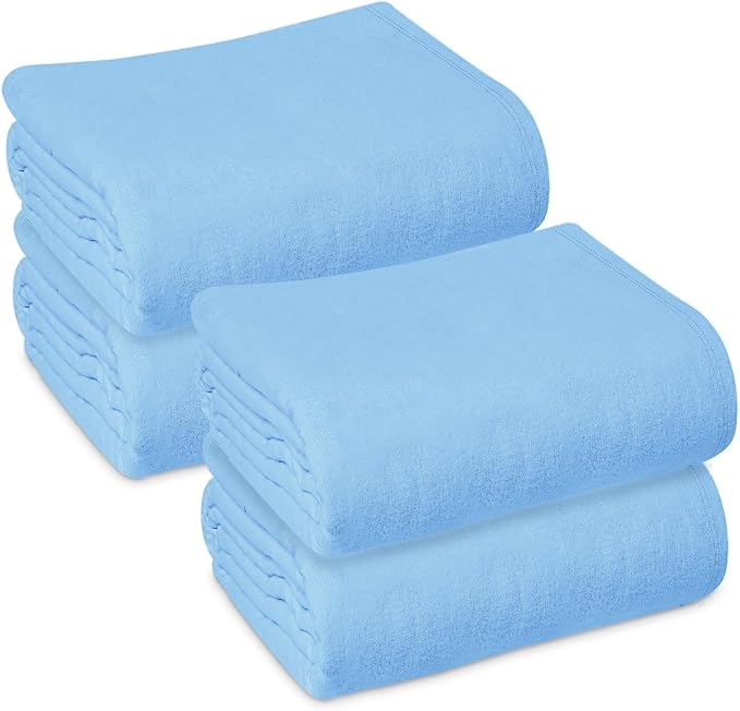 Linteum Textile 100% Cotton Hospital Patient Bath Blanket, Bed Bath Sheet, Twin Blanket Lightweight Sheet Blankets 70x90 in, 1.75 lb. Blue - 4 Pack
