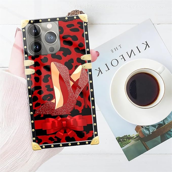 Compatible with iPhone 14 Pro Case, Elegant High Heels Luxury Golden Decoration for Girl Women Soft TPU Shockproof Protective Hard PC Back for iPhone 14 Pro