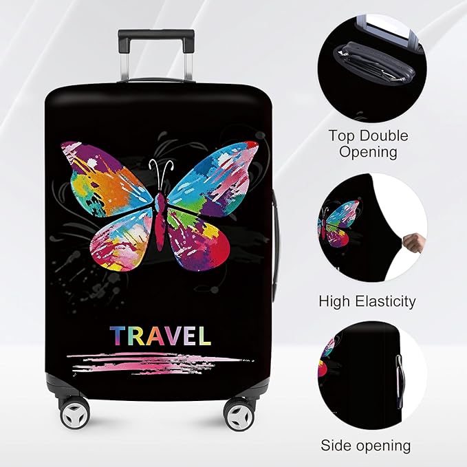 ANNA QUEEN Colorful Butterfly Travel Luggage Cover -Stretchable Airplane Suitcase Protector Sleeve,Universal Washable Fit for 20-22 Inch Checked Baggage,Water Resistant Durable Luggage Protector