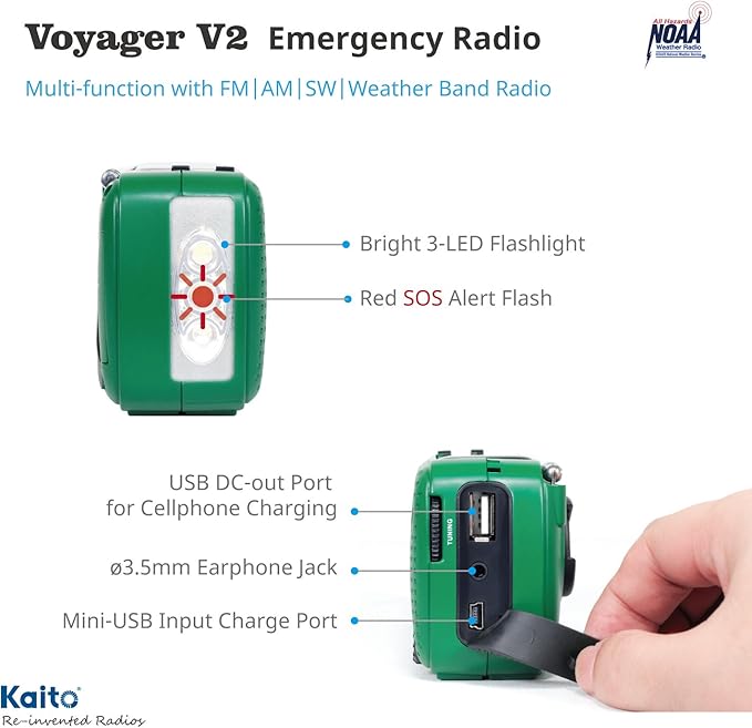 Kaito Best NOAA and SW Portable Solar/Hand Crank AM/FM, Shortwave & NOAA Weather Emergency Radio with USB Cell Phone Charger & LED Flashlight (Yellow)