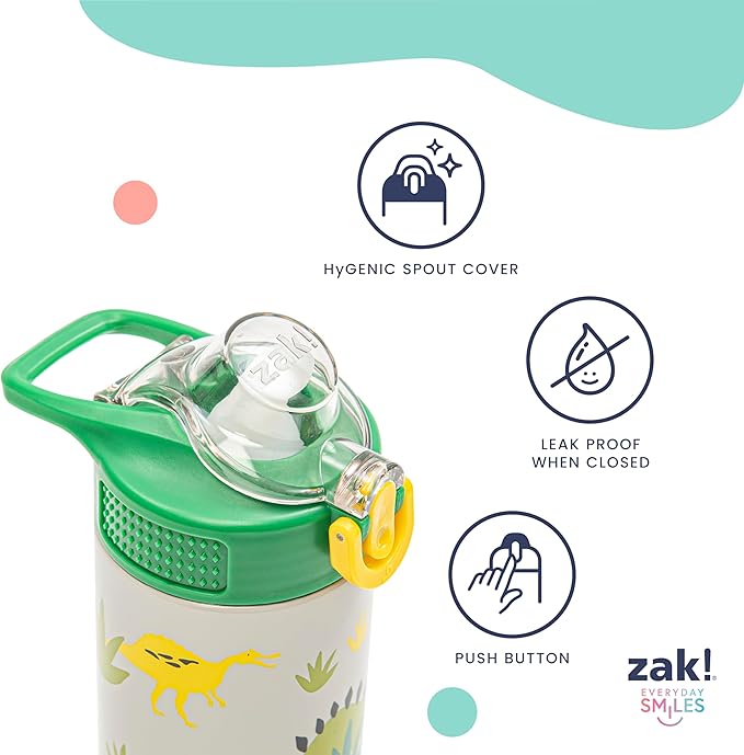 Zak Designs KPop Demon Hunters Sage Kids Water Bottle For School or Travel, 19oz Stainless Steel Water Bottle With Straw, Handle, and Leak-Proof, Pop-Up Spout Cover (Rumi, Mira, Zoey)